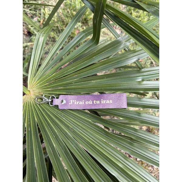 LA CARTABLIERE Porte-Clés Message J’irai Ou Tu Iras Cuir Pailleté Violet.