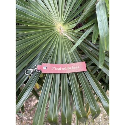 LA CARTABLIERE Porte-Clés Message J’irai Ou Tu Iras Cuir Pailleté Rose.