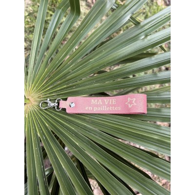 LA CARTABLIERE Porte-Clés Message Ma Vie en Paillettes Pailleté Rose.