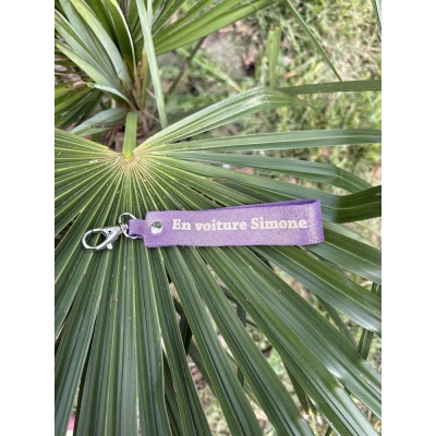 LA CARTABLIERE Porte-Clés Message En Voiture Simone Pailleté Violet.