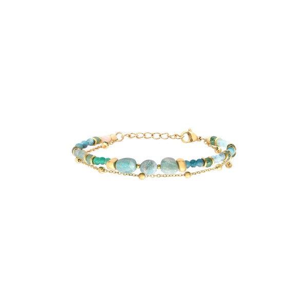N°3 Bracelet Ajustable 2 rangs Acier & Pierres semi précieuses.