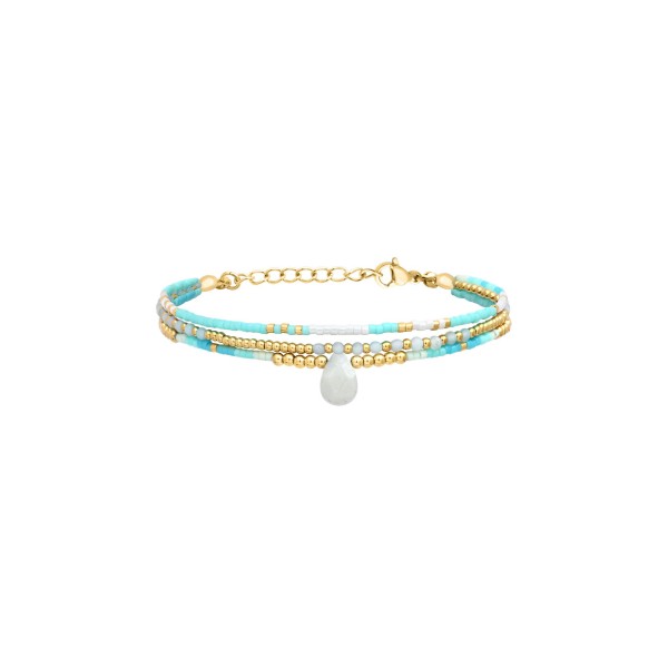 N°3 Bracelet Ajustable 3 rangs Acier & Pierres semi précieuses.