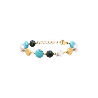 N°3 Bracelet Ajustable Acier & Pierres semi précieuses.
