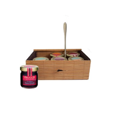 Coffret Bambou avec 6 mignonettes de confitures & Cuillère