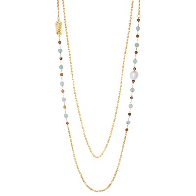N°3 Collier long Acier & Pierres semi précieuses.