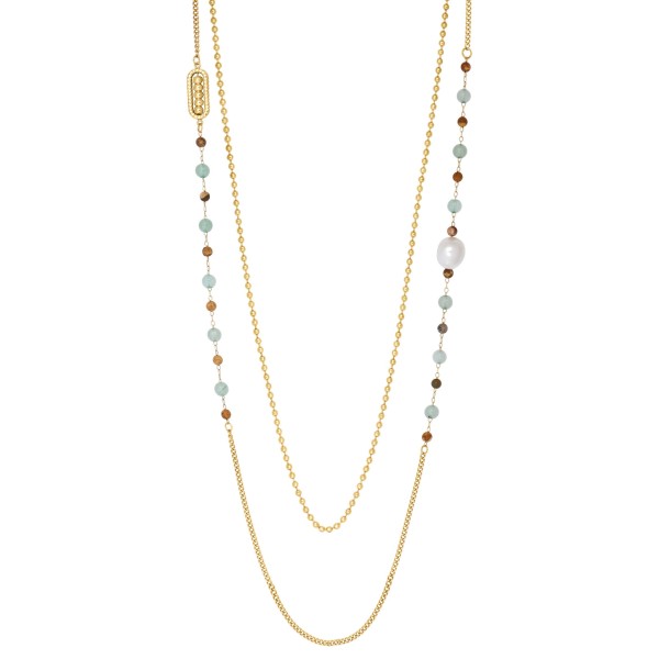 N°3 Collier long Acier & Pierres semi précieuses.