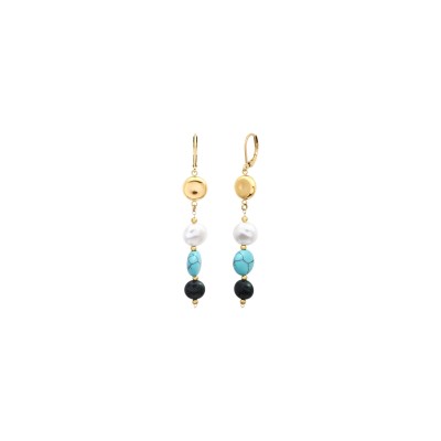 N°3 Boucles d’oreilles Poussoir Acier & Pierres semi précieuses.