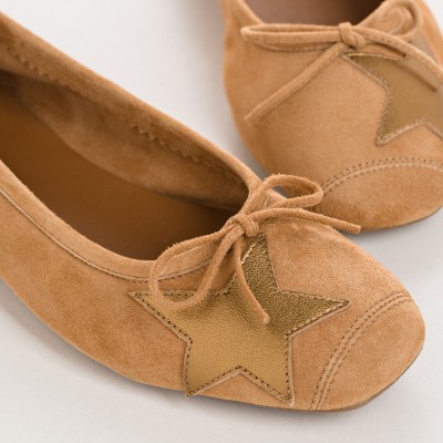 REQINS -Ballerines Hello velours - Camel