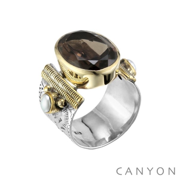 CANYON France Bague Argent & Quartz fumé.