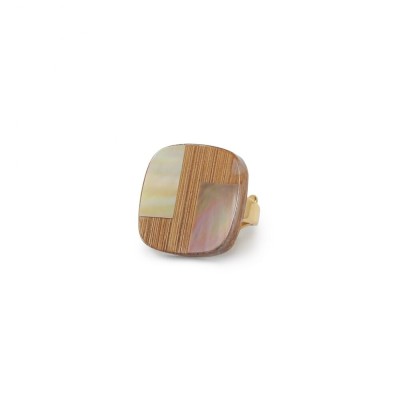Bague Ajustable Carrée Kamakura, Nature | Bijoux Totem