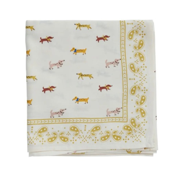 BONHEUR DU JOUR Foulard Indien Teckel Ecru.