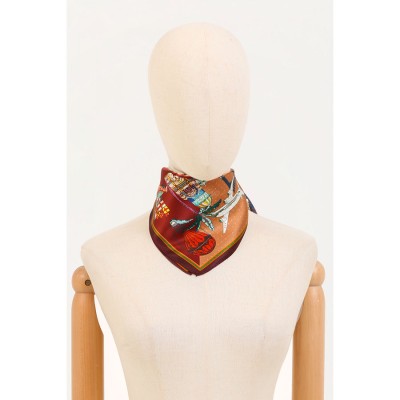 MAISON FANLI - Foulard Carré de Soie Gâteaux Fous - Marron