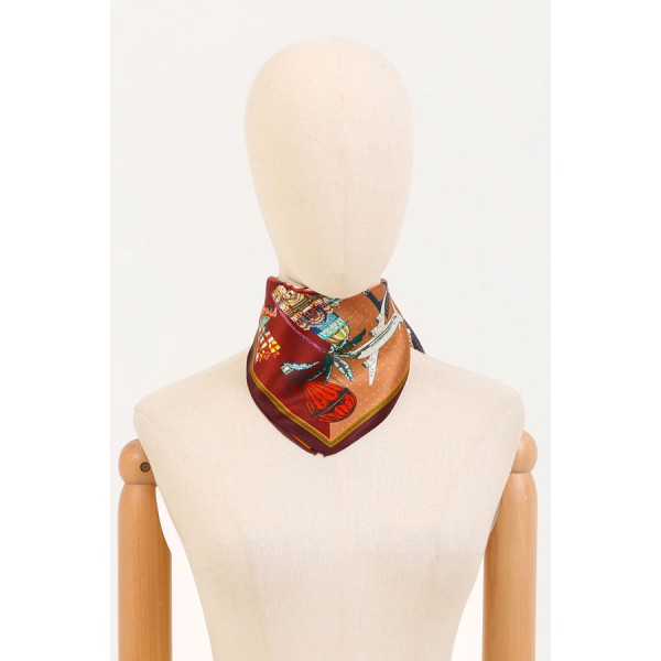 MAISON FANLI - Foulard Carré de Soie Gâteaux Fous - Marron