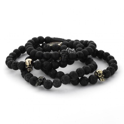 REBEL AND ROSE Bracelet Skull Black Matt All Black.