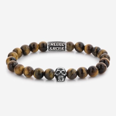REBEL AND ROSE Bracelet Skull Mixed Tiger Eye.