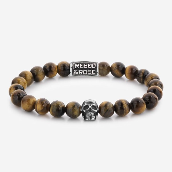 REBEL AND ROSE Bracelet Skull Mixed Tiger Eye.