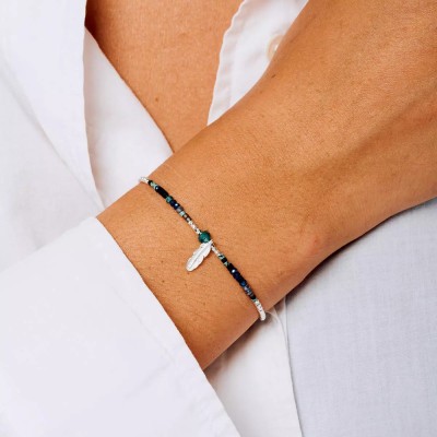 DORIANE Bijoux Bracelet Elastique Mérida Noir & Turquoise.