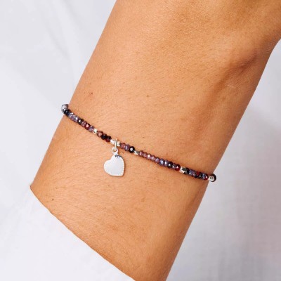 DORIANE Bijoux Bracelet Elastique Petit Cœur Violet Prune.