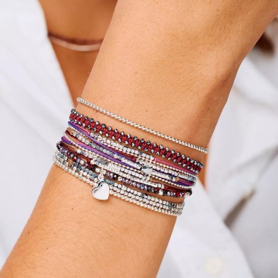 DORIANE Bijoux Bracelet Elastique Petit Cœur Violet Prune.
