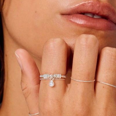 DORIANE Bijoux Bague Elastique Perle Nacrée.