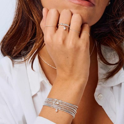 DORIANE Bijoux Bague Elastique Perle Nacrée.