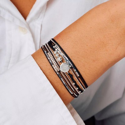 DORIANE Bijoux Bracelet 3 tours Rose des Vents Noir.