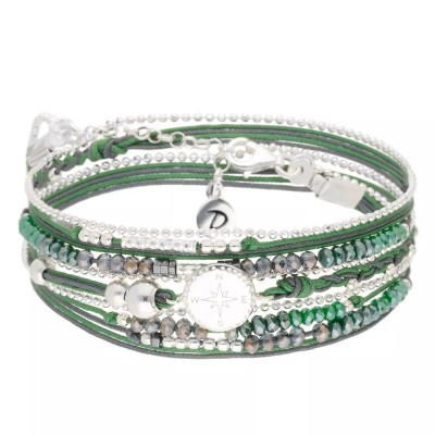 DORIANE Bijoux Bracelet Multi Tours Rose des Vents Kaki.
