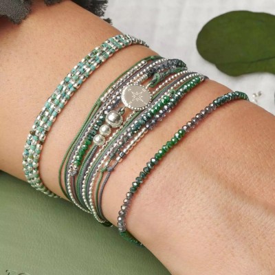 DORIANE Bijoux Bracelet Multi Tours Rose des Vents Kaki.