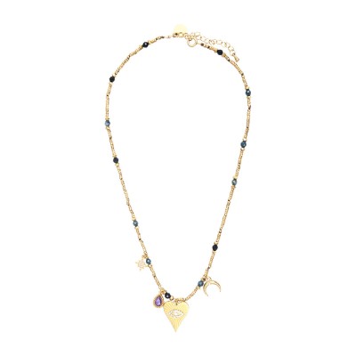 BELLE MAIS PAS QUE Collier Lucky Charms Tourmaline bleue.