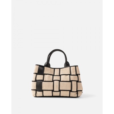 BIBA Sac à main Wann Cuir Noir & Lin.