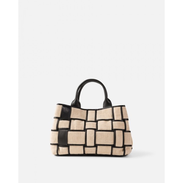 BIBA Sac à main Wann Cuir Noir & Lin.