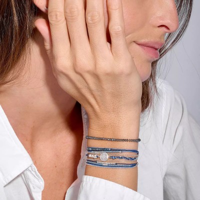 DORIANE Bijoux Bracelet 3 Tours Rose des Vents Bleu.