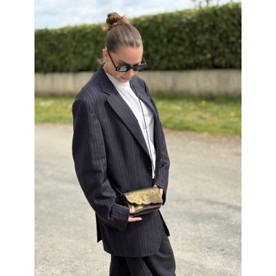 LA CARTABLIERE Mini Pochette pailletée Fleur Torréfié doré.