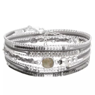 DORIANE Bijoux Bracelet Multi tours Cassis Gris.