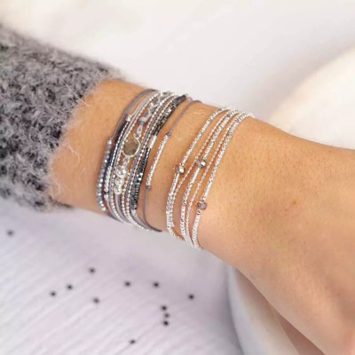 DORIANE Bijoux Bracelet Multi tours Cassis Gris.