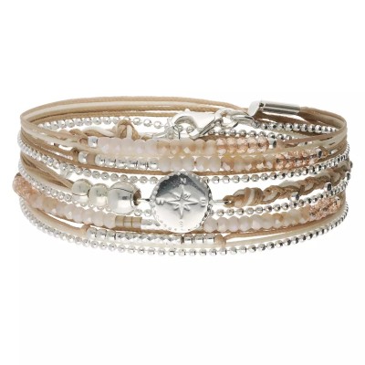 DORIANE Bijoux Bracelet 3 tours Boussole Ecru.