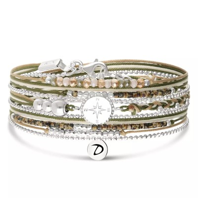 DORIANE Bijoux Bracelet 3 tours Rose des Vents Beige Léopard.
