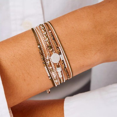 DORIANE Bijoux Bracelet 3 tours Rose des Vents Beige Léopard.