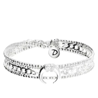 DORIANE Bijoux Bracelet Elastique Corne Ethnique Argent.