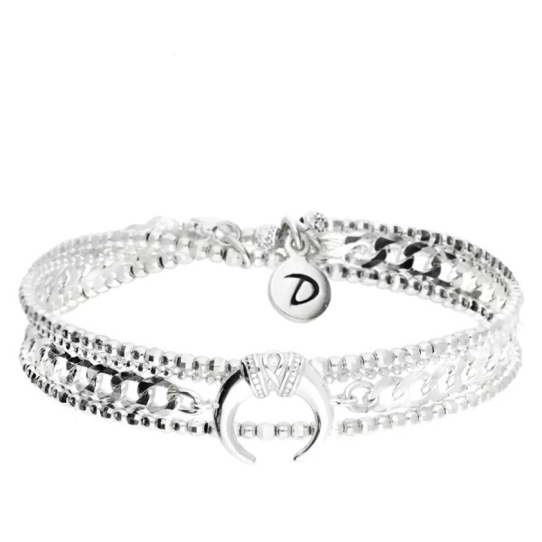 DORIANE Bijoux Bracelet Elastique Corne Ethnique Argent.
