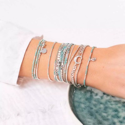 DORIANE Bijoux Bracelet Elastique Corne Ethnique Argent.