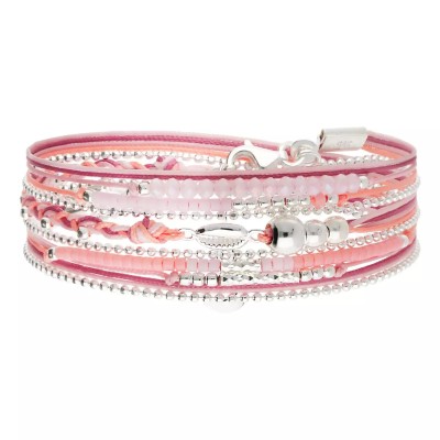 DORIANE Bijoux Bracelet 3 tours Petit Cauris Rose Fuchsia.