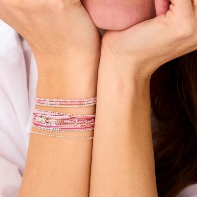DORIANE Bijoux Bracelet 3 tours Petit Cauris Rose Fuchsia.