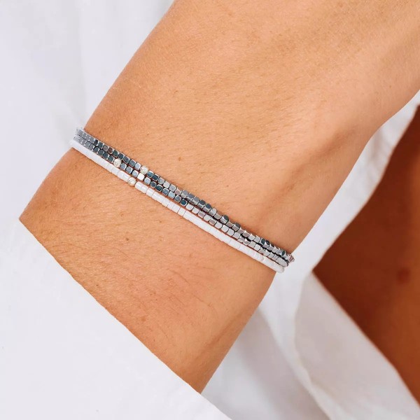DORIANE Bijoux Bracelet Elastique 3 Tours Argent.