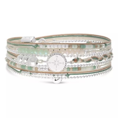 DORIANE Bijoux Bracelet 3 tours Rose des Vents Vert Crème.
