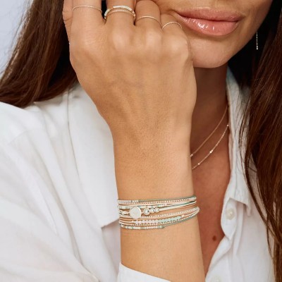 DORIANE Bijoux Bracelet 3 tours Rose des Vents Vert Crème.