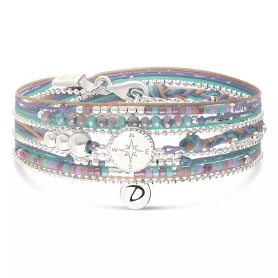 DORIANE Bijoux Bracelet 3 tours Rose des Vents Violet Turquoise.