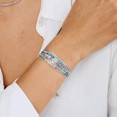 DORIANE Bijoux Bracelet 3 tours Rose des Vents Violet Turquoise.