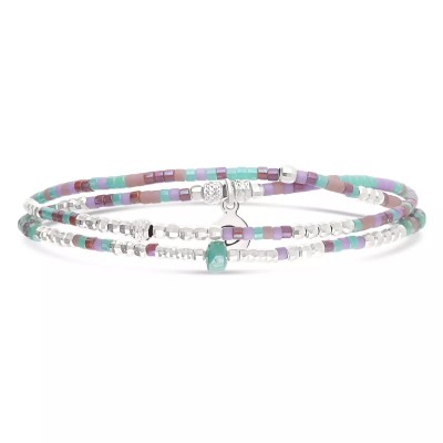 DORIANE Bijoux Bracelet Elastiqué 2 tours Spring Violet Turquoise.