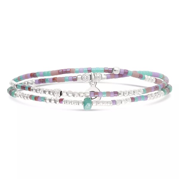 DORIANE Bijoux Bracelet Elastiqué 2 tours Spring Violet Turquoise.